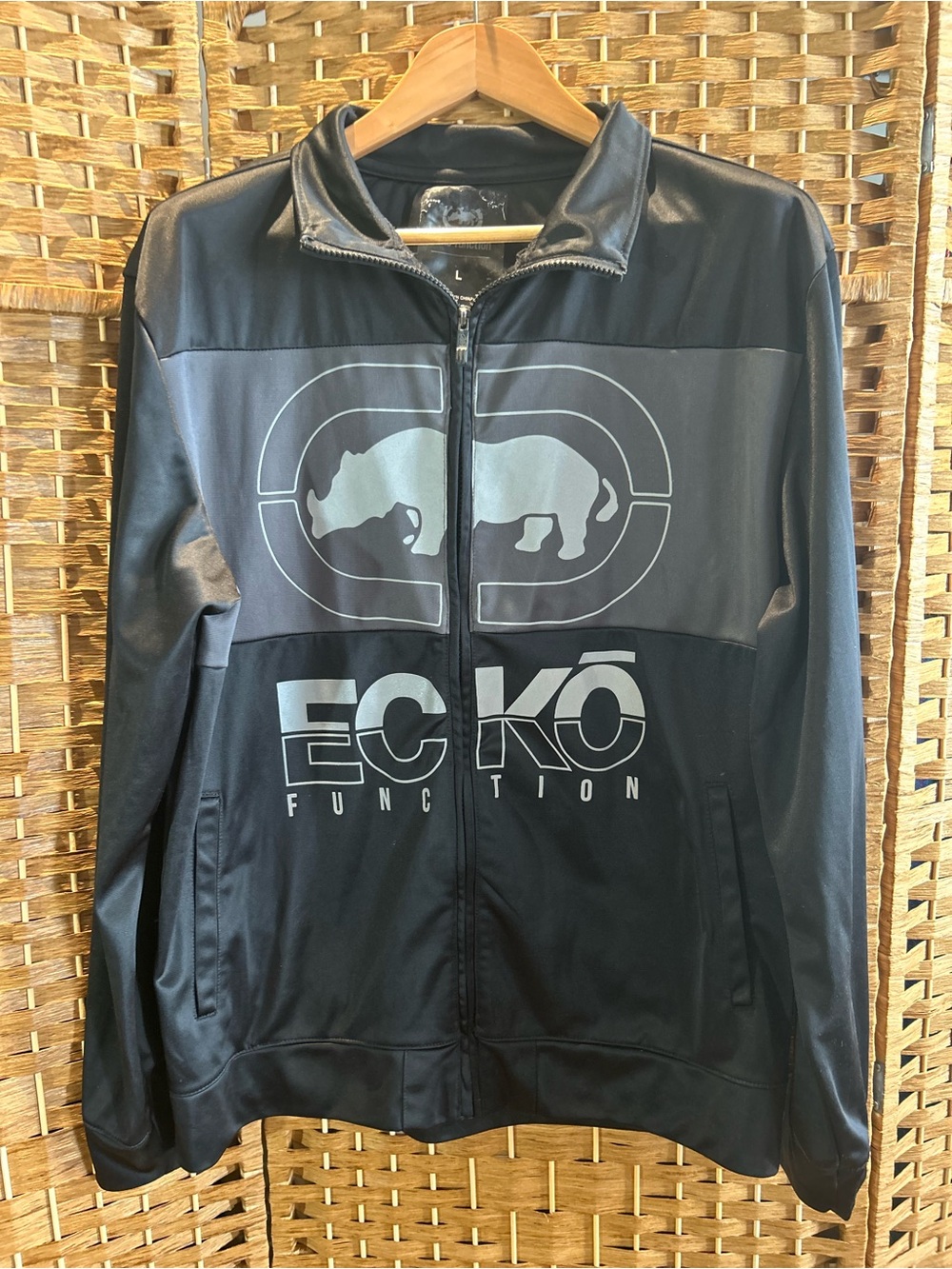 Ecko Function Track Jacket Mens Large Rhino Logo Y2K Streetwear Black Gray